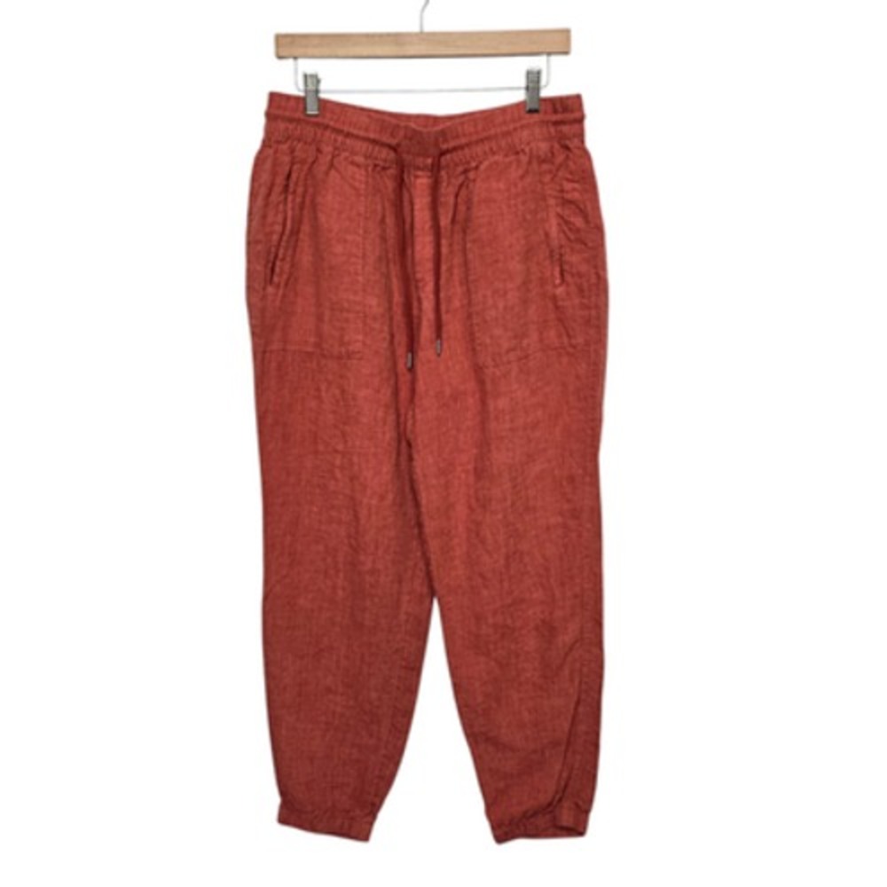 Athleta Pants Womens 10 Rust Orange Linen Jogger Elastic Waist Drawstring Cuffed